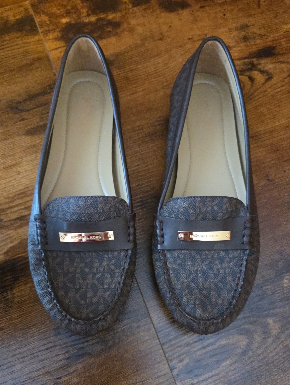 Michael Kors Brown MK Logo Penny Loafers with Gold Plaque